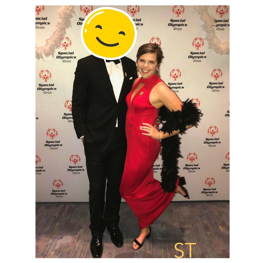 Adrianna Papell Red Lola Lace Up Gown